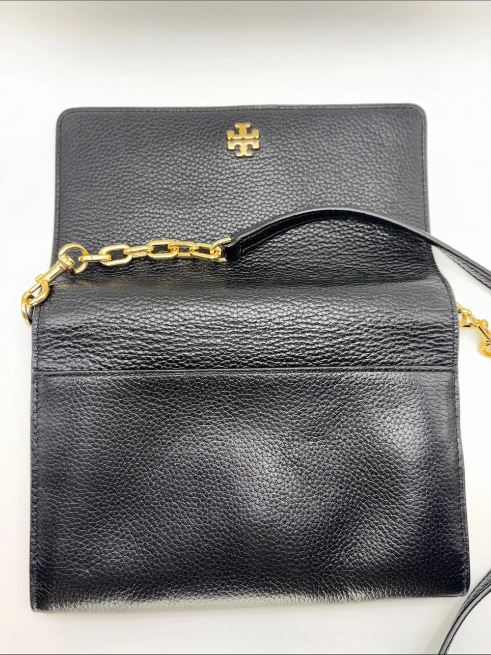 Tory Burch Black Pebbled Leather Chain-Accent Crossbody